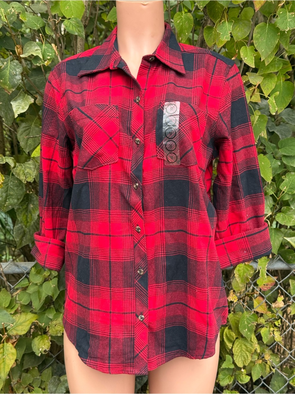 Natural Reflections Red and Black Plaid Button-Down Shirt